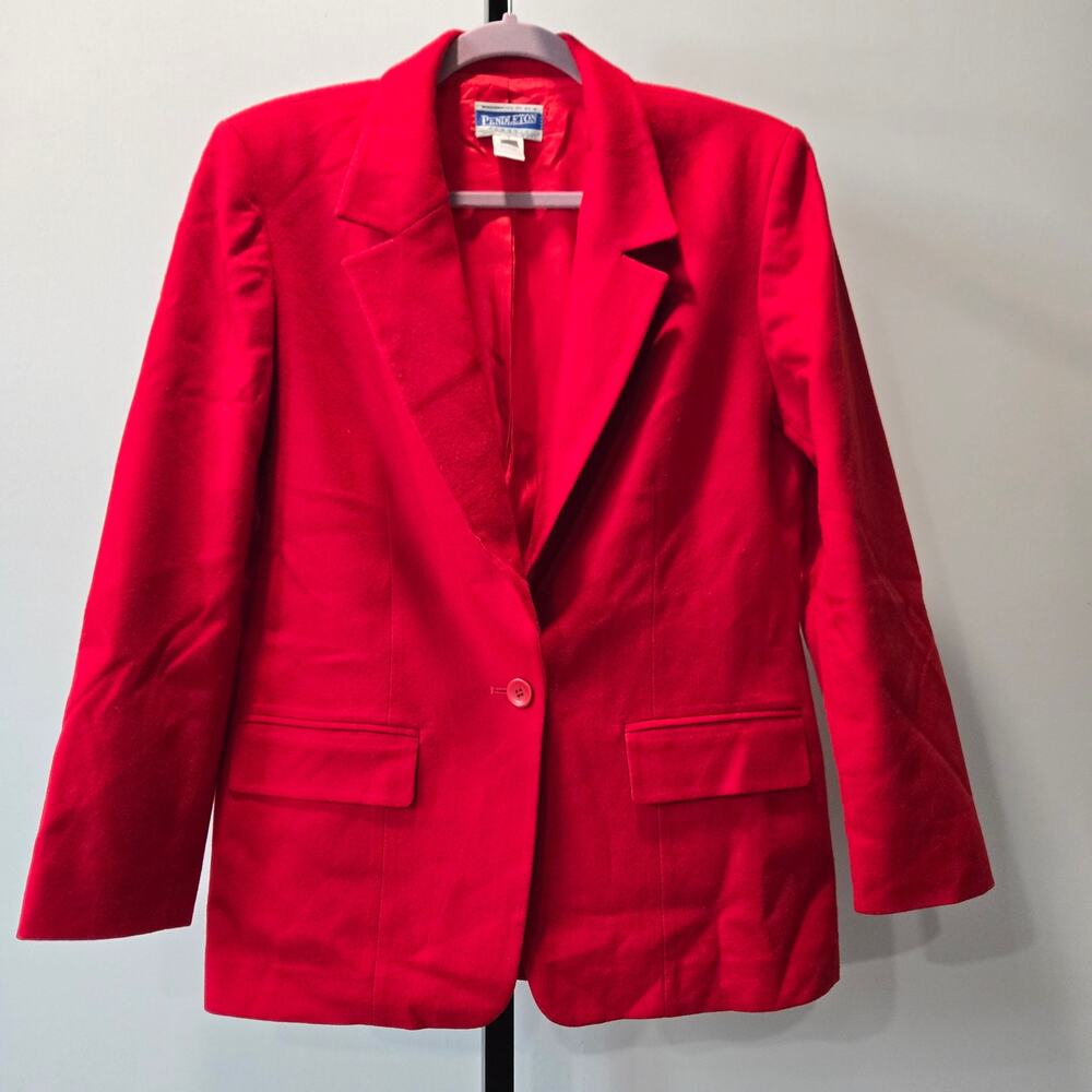 Vintage Pendleton‎ Women's Wool Blazer Suit Jacket Size 8 Tomato Cherry Red USA